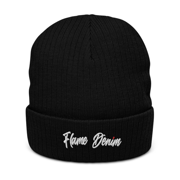 FD Cursive Red Dot cuffed beanie