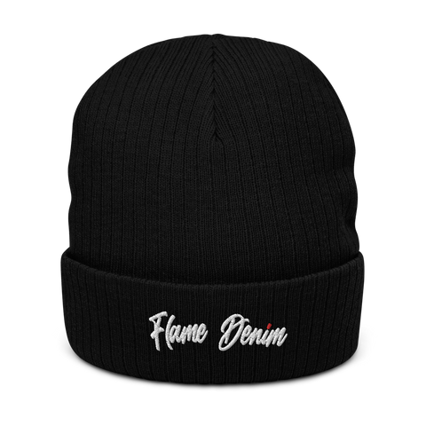 FD Cursive Red Dot cuffed beanie