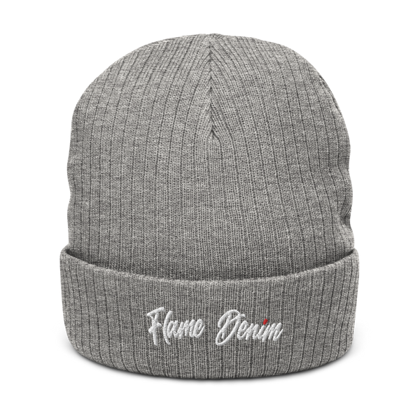 FD Cursive Red Dot cuffed beanie